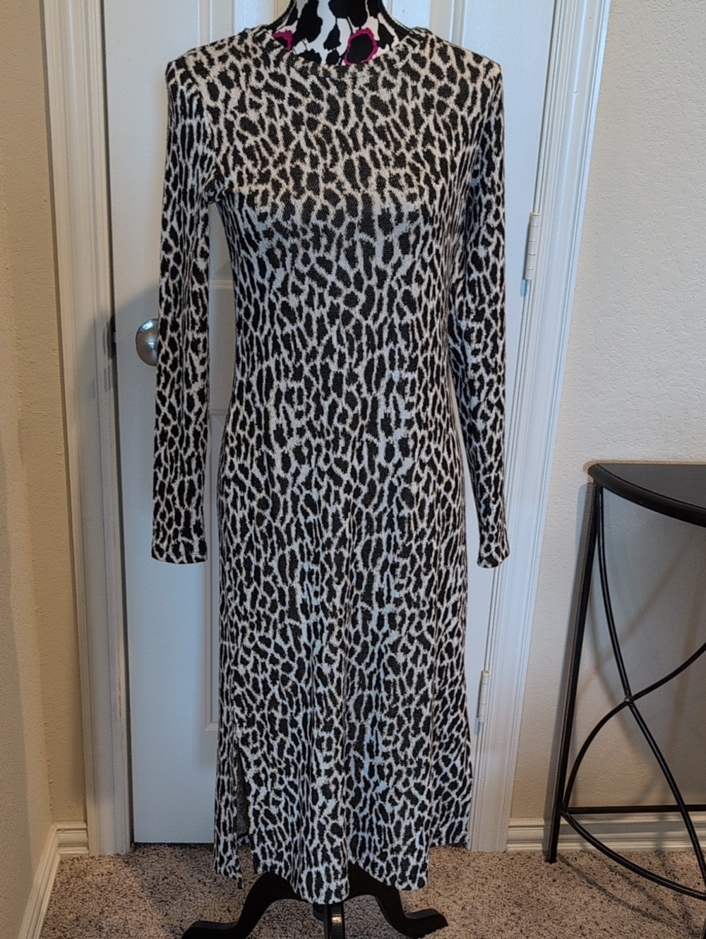 LOFT Brown and Cream Leopard-Print Long Sleeve Maxi Dress Size XS NWT